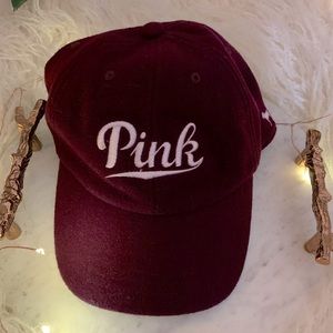 NWOT Maroon Pink Cursive Felt Baseball Cap Pink Victoria’s Secret